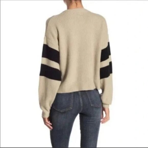 John + Jenn Super Soft Varsity Striped Crewneck Cropped Sweater Sz S - Picture 2 of 13